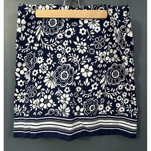 Talbots‎ Women Navy Blue White Floral Lined Classic Cotton A-Line Skirt Size 8